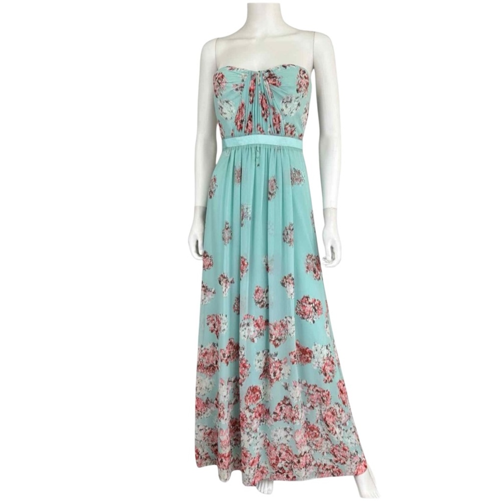 BCBGMAXAZRIA NWT Amber Aqua Floral Print Strapless Cocktail Dress Size 2 C0461